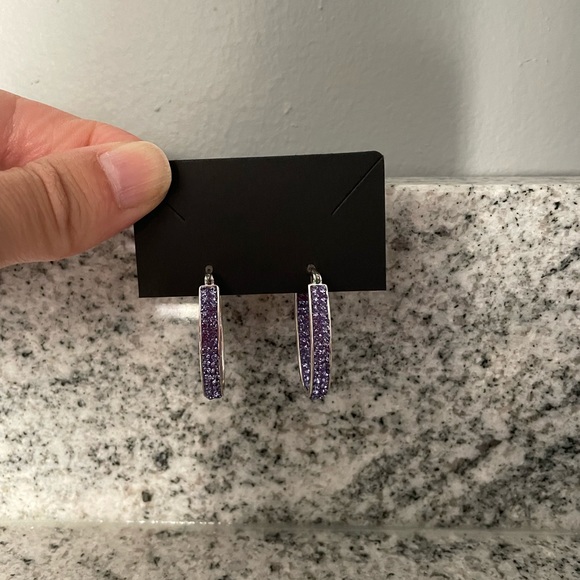 Purple Crystal Hoop Earrings - Picture 5 of 7